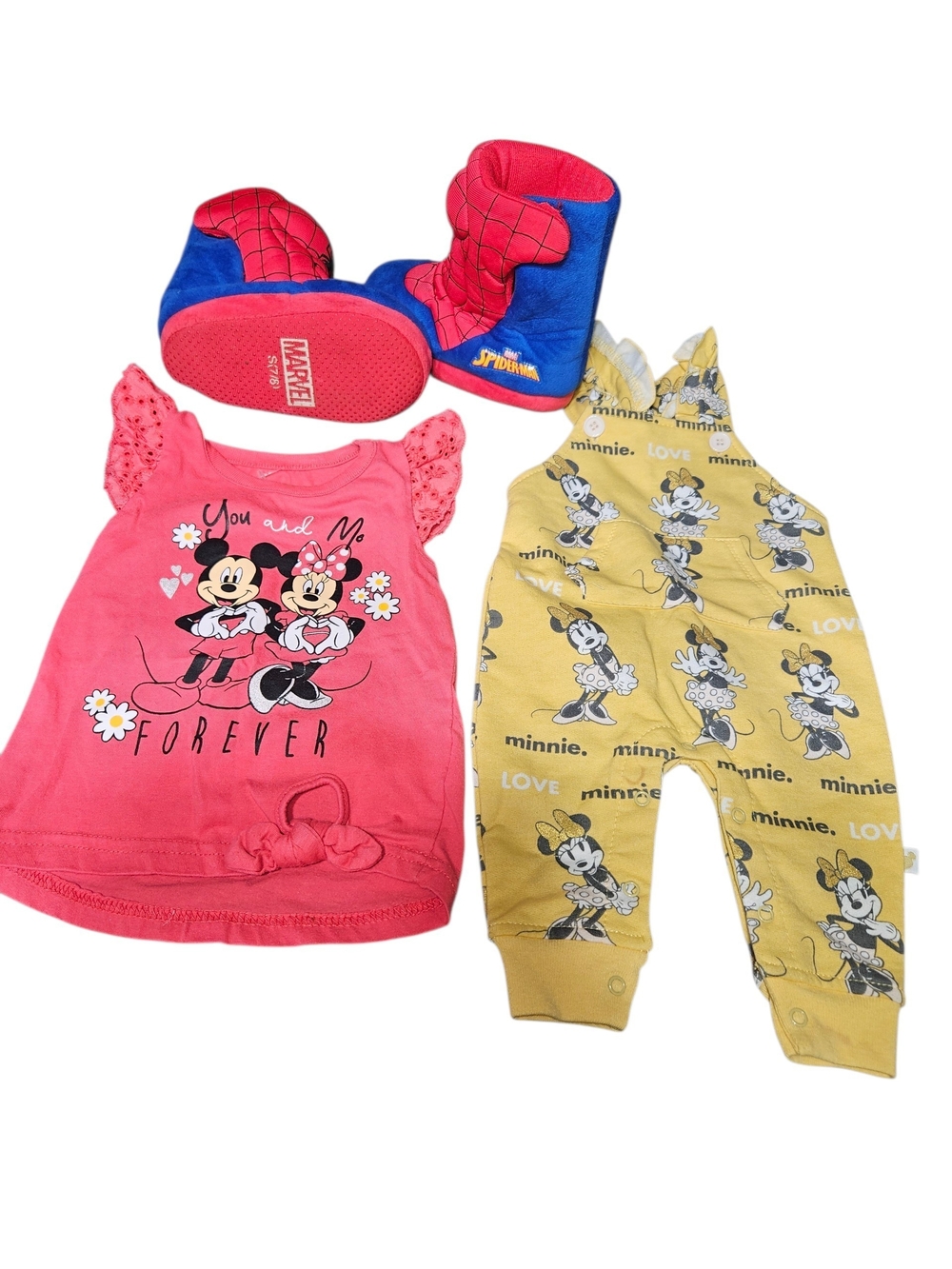 Minnie Mouse Pink Dress & Yellow Minnie Romper Set with Spider-Man Booties